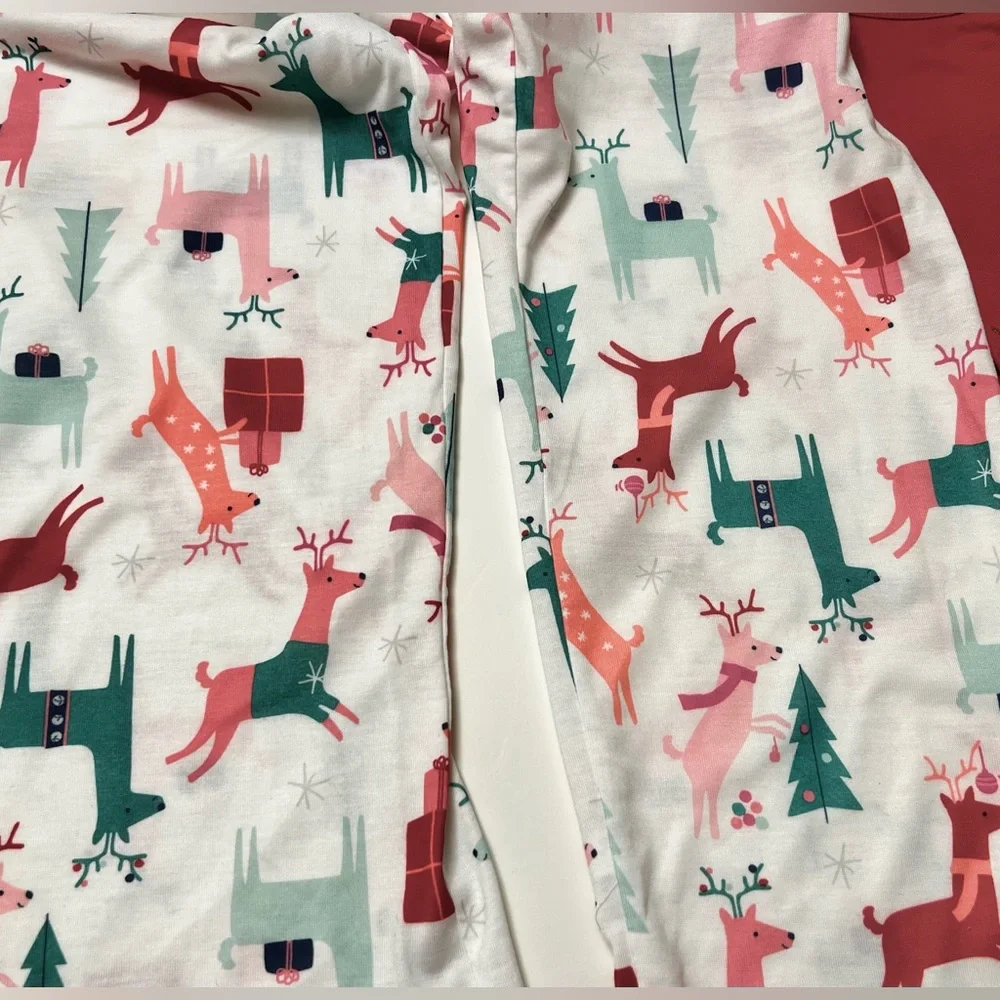 NWT Cat & Jack Reindeer Christmas Jammies Youth 7/8 Red White pants